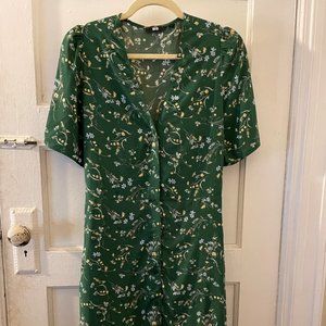 UNIQLO Limited Edition Floral Rayon Button Down Midi Shirtdress